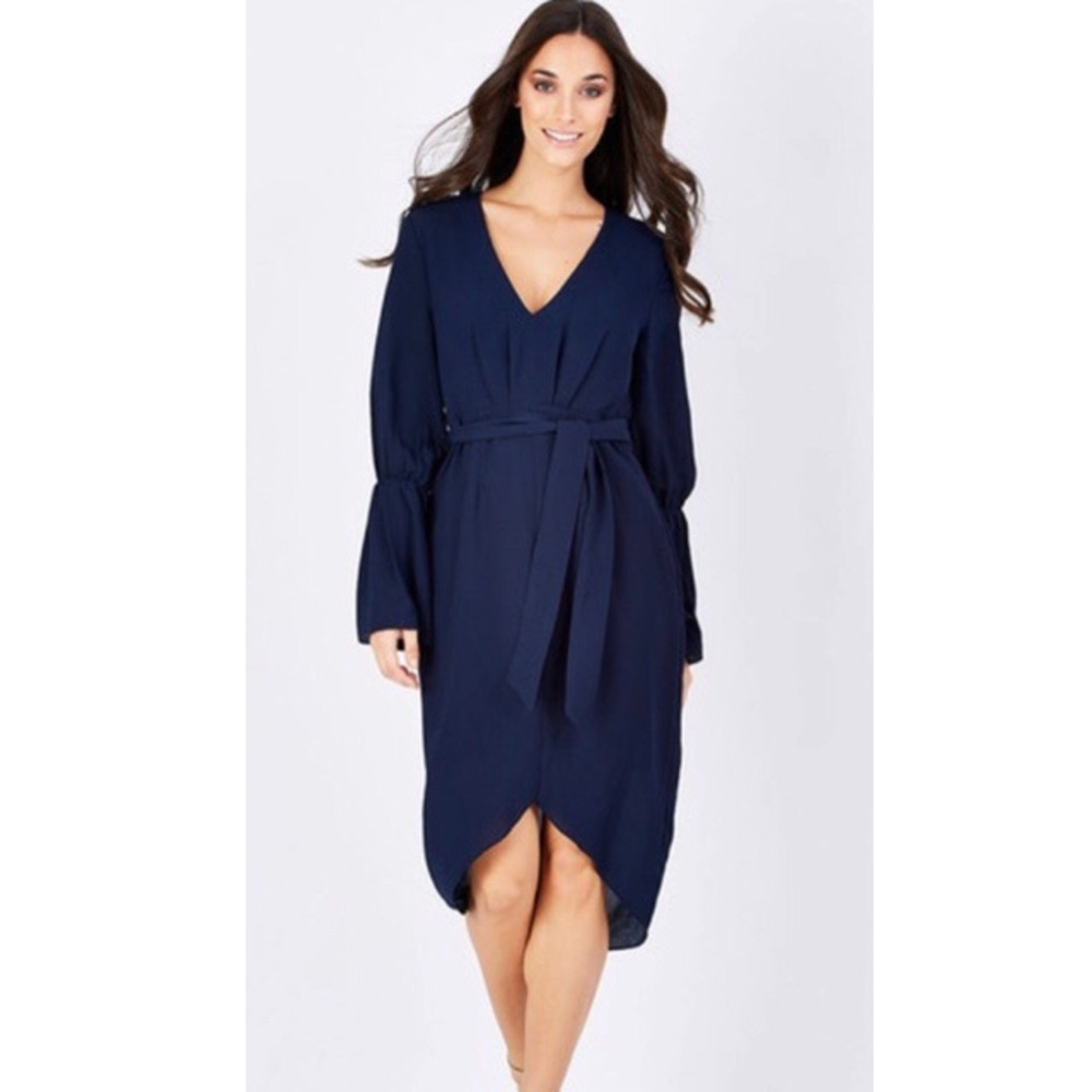 NWT WISH Navy Blue Cyrus Dress Sz S Bell Sleeve - Picture 3 of 6